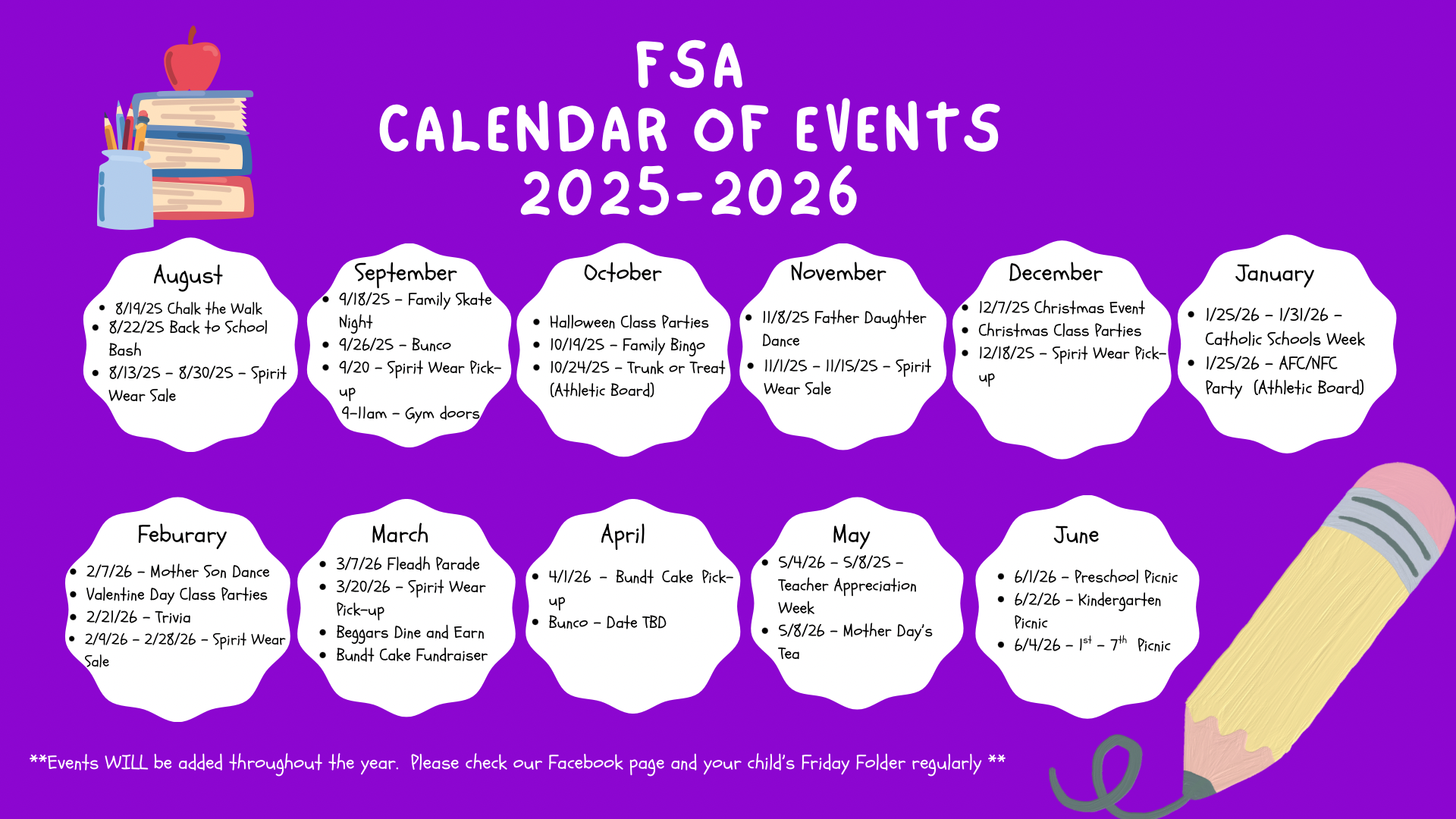 FSA Calendar of Events 2025-2026